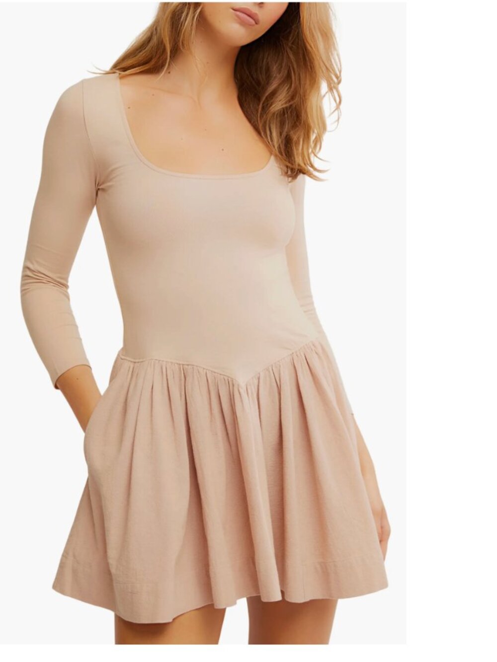 NWT Free People Onda Long Sleeve Stretch Cotton Minidress Medium, TUSCANY